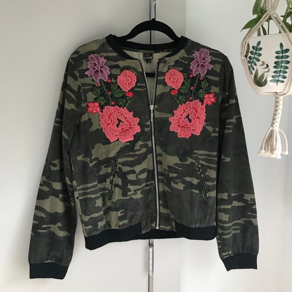Camo Jacket with Floral Embroidery Detail